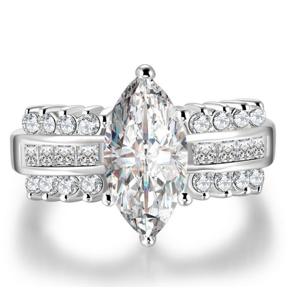 Huitan Jewelry - 925 Silver Ring Marquise Cut White Sapphire New
